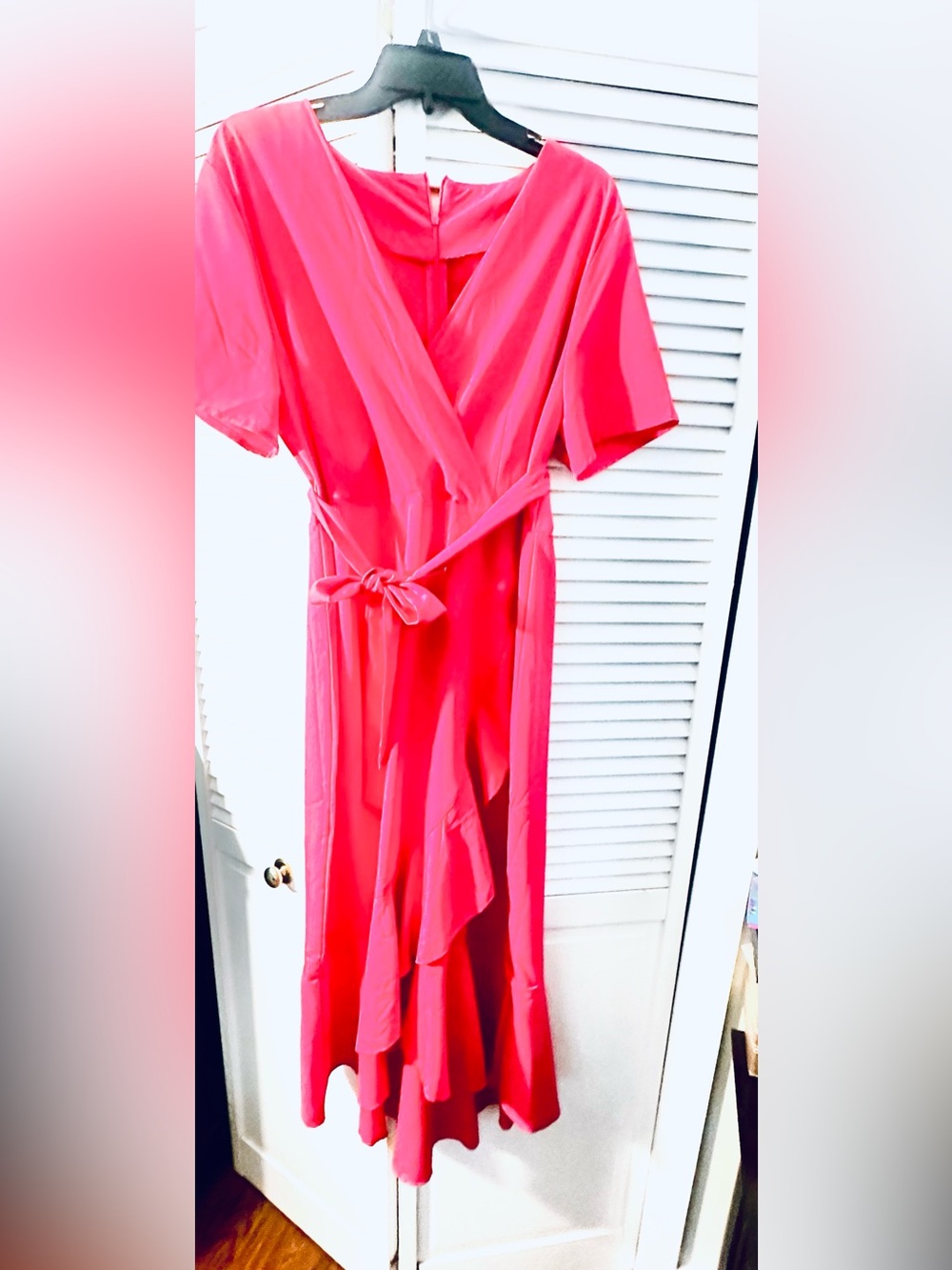 SHEIN Hot Pink Wrap Maxi Dress with Tie Waist